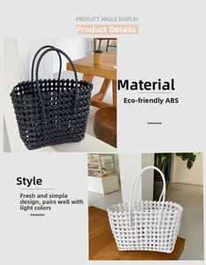 Detail view of eco-friendly ABS hand-woven hollow bags in black and white styles