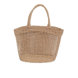 Hollow out woven straw tote bag with round handles for summer beach vacations