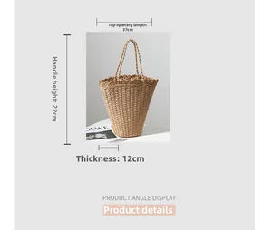Detailed size specifications of the straw tote bag showing 37cm length and 22cm handle