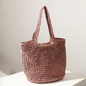 Straw Woven Tote Bag Large Capacity Beach Vacation Handbag Solid Color Simple Summer Style Women