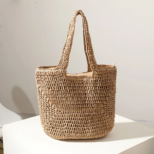 Handwoven straw shoulder bag with semi-circle design for beach vacation and summer travel