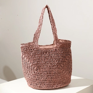 Women Large Capacity Straw Woven Tote Bag Handwoven Beach Vacation Shoulder Handbag With Zipper Summer Casual