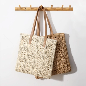 Straw Woven Tote Bag Large Capacity Hollow Mesh Summer Beach Vacation Shoulder Handbag For Women Zipper Closure