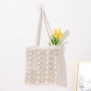 Sac À Épaule Crochet Pour Femmes Fait Main Tissé Ajouré Corde De Coton Fourre-Tout Été Plage Vacances Style Bohème À Main