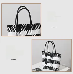 Detail shot of black and white checkered woven pattern and durable PP material