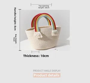 Detailed dimensions of the hand-woven cotton rainbow bag with colorful braided handles