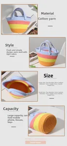 Vue détaillée du sac en corde de coton à rayures colorées en tailles petit et grand