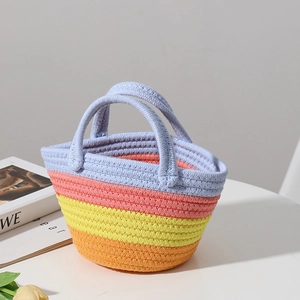 Petit sac à main rayé en coton tressé coloré pour femme idéal pour plage et vacances