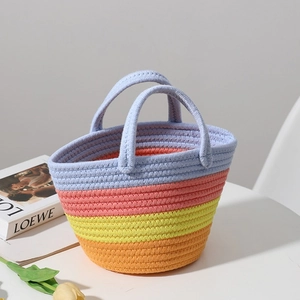 Sac à main rayé en coton pour les vacances à la plage avec des rayures multicolores vives