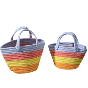 Ensemble de sacs à main en corde de coton à rayures arc-en-ciel avec deux tailles