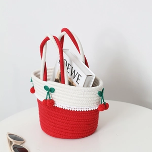 Handmade red and white woven cherry bag for women perfect for summer beach vacations