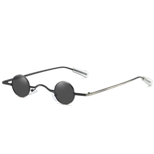 Retro small round punk sunglasses with dark polarized lenses and black metal frames