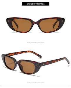 Detail of leopard print vintage cat eye sunglasses with tea lenses and metal studs