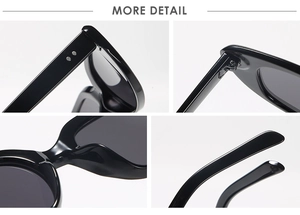 Macro detail of black vintage sunglasses featuring silver studs and metal hinges