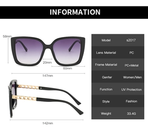 Tabella delle taglie e specifiche per occhiali da sole cat eye oversize con protezione UV