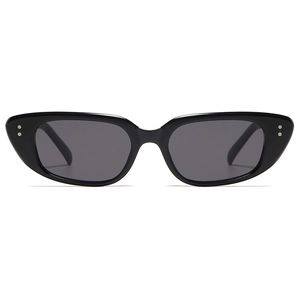 Retro black cat-eye sunglasses with silver dot accents and dark grey lenses for a chic look