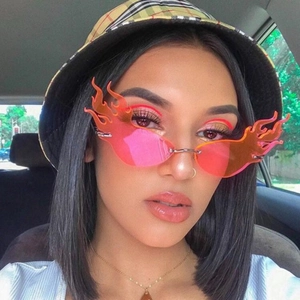 Rimless Flame Sunglasses UV400 Protection Metal Frame PC Lens Y2K Punk Fashion Decorative Cat Eye Eyewear For Women