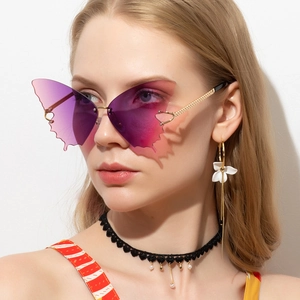 Schmetterling Randlose Sonnenbrille Damen Mode Großer Rahmen Farbverlauf Metall Brille UV-Schutz Streetwear Party