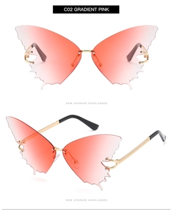 Detailansicht der Schmetterling Sonnenbrille mit rosa Verlaufsgläsern und Goldbügeln