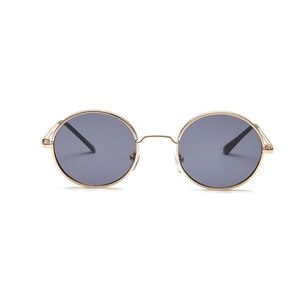 Retro round metal sunglasses with gold frame and dark lenses for men and women