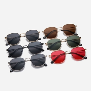 Vintage rectangular metal sunglasses in multiple colors displayed on white background