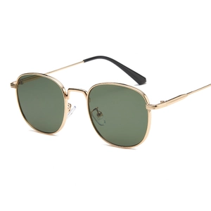 Retro square metal sunglasses with gold frame and dark green lenses for outdoor style