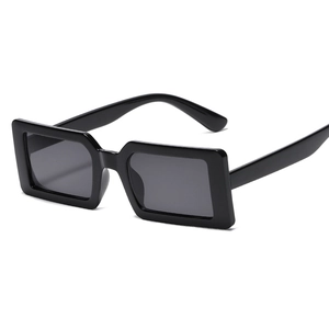 Trendy retro small rectangular sunglasses in solid black with thick frame for men and women