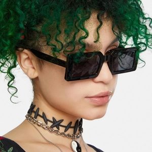 Stylish black thick frame rectangular sunglasses with dark lenses for men and women