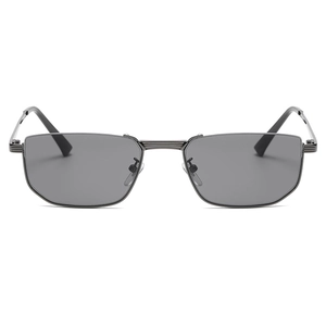 Retro semi-rimless square metal sunglasses with dark gray lenses and textured bridge