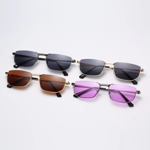 Men's vintage square metal semi-rimless sunglasses in multiple lens and frame colors