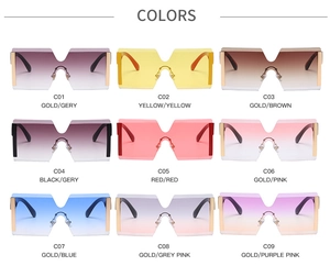 Collection of oversized rimless square sunglasses in nine vibrant gradient color options