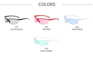 Grille détaillée de lunettes de soleil sport flamme en noir, rouge, bleu et vert