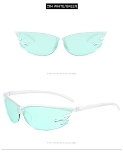 Vue détaillée des lunettes de soleil flamme C04 blanc et vert avec verres translucides