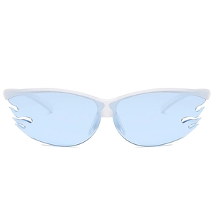 Lunettes de soleil flamme Y2K avec monture blanche et verres bleu clair