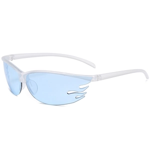 Lunettes de soleil sport flamme avec monture blanche translucide et verres bleu clair