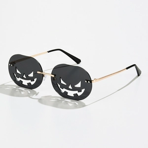 Halloween Pumpkin Sunglasses Frameless Irregular Shape Jack-O-Lantern Cutout Eyewear Metal Frame Party Cosplay Accessories