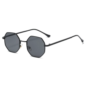 Retro octagonal metal sunglasses in black finish with polarized lenses 45-degree view