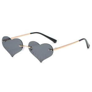 Fashion heart shaped flame sunglasses with gold metal frame and grey lenses for women