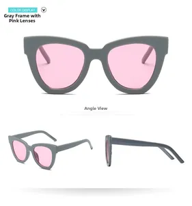 Vue détaillée multi-angles de lunettes de soleil œil-de-chat grises à verres roses