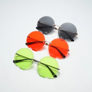 Trendige Übergroße Runde Randlose Sonnenbrille mit Schlangenkopf-Bügeln in drei Farben