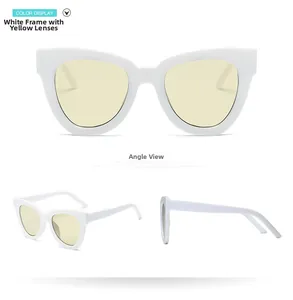 Lunettes de soleil œil-de-chat blanches avec verres jaunes et vues multi-angles