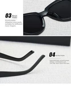 Détails des plaquettes ergonomiques et des branches antidérapantes de lunettes de soleil