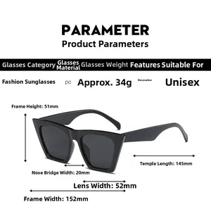 Paramètres de taille détaillés et dimensions des lunettes de soleil œil de chat