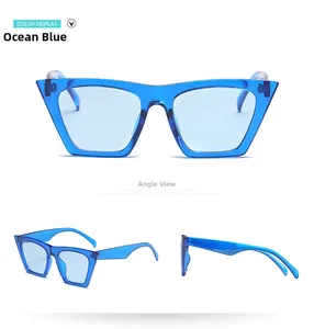 Vues multiples de lunettes de soleil œil de chat bleu océan avec monture en résine bleue