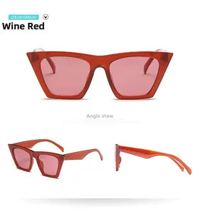 Vues multiples de lunettes de soleil œil-de-chat bordeaux avec monture et verres translucides