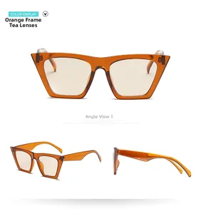 Vues sous trois angles de lunettes de soleil œil-de-chat orange avec verres thé
