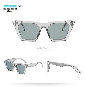 Vues détaillées sous plusieurs angles de lunettes de soleil œil-de-chat gris transparent
