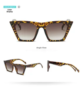 Trois angles de lunettes de soleil chat léopard avec verres dégradés marron
