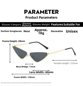 Tableau des tailles détaillé pour lunettes de soleil rétro avec monture en métal fine