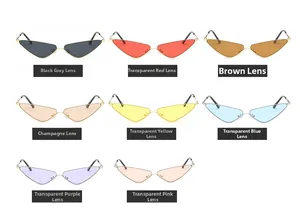 Vue détaillée de lunettes de soleil triangulaires en métal en huit couleurs de verres variées